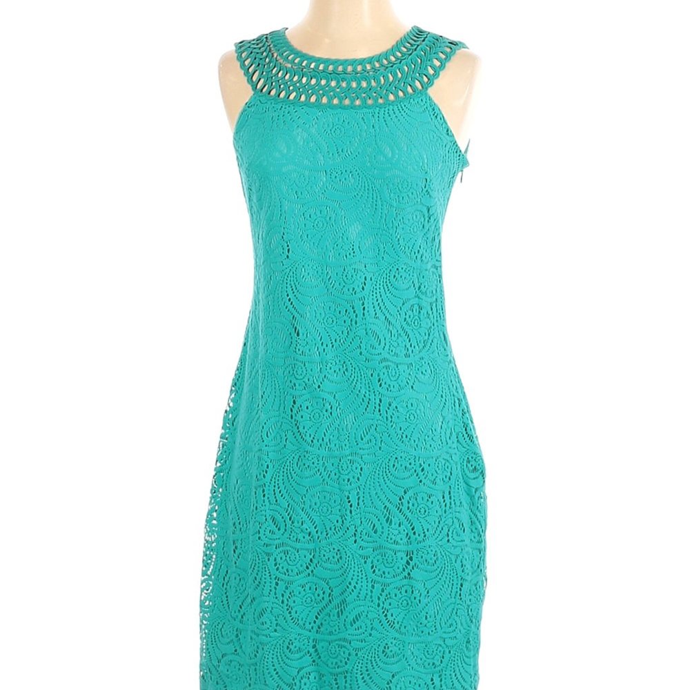 Eliza J Size 2 Teal Lace Overlay Shift Dress - Picture 4 of 9